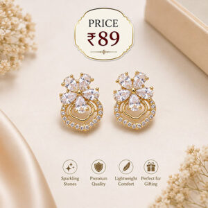 Elegant Floral Crystal Stud Earrings – Gold Finish