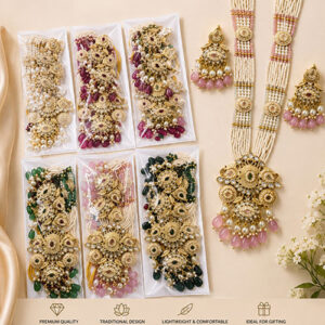 Premium Beaded Jewellery Set – Pearl & Pink Stone Design
