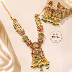 Premium Ethnic Necklace Set – Traditional Green & Pink Design