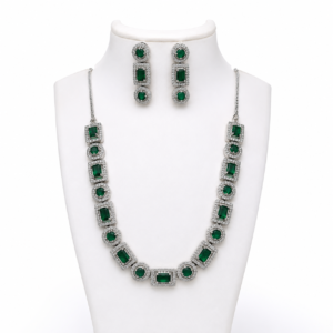 Premium Real Green Stone Necklace & Matching Earrings Set