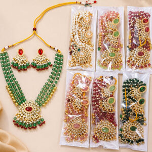 Traditional Beaded Necklace Jewellery Set – Green & Red