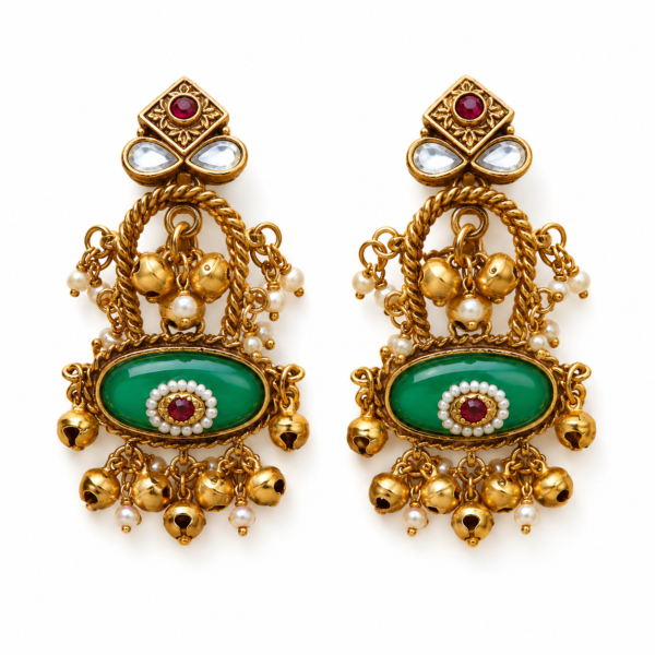 Traditional Green Enamel Jhumka Earrings