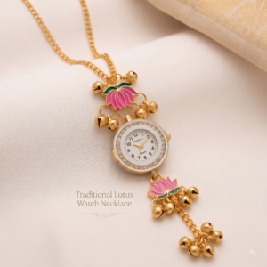Traditional Lotus Gold-Tone Watch Necklace
