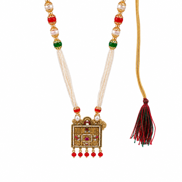 Traditional Pearl Beaded Gold-Tone Designer Necklace