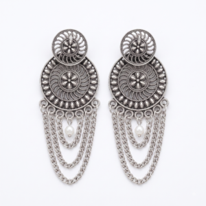 Tribal German Silver Statement Earrings – Layered Chain Drop
