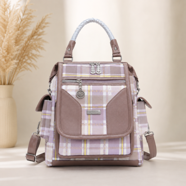 Lavision Stylish Checkered Multi-Function Handbag Backpack