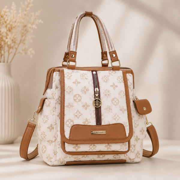 Lavision Premium Cream & Tan Printed Handbag