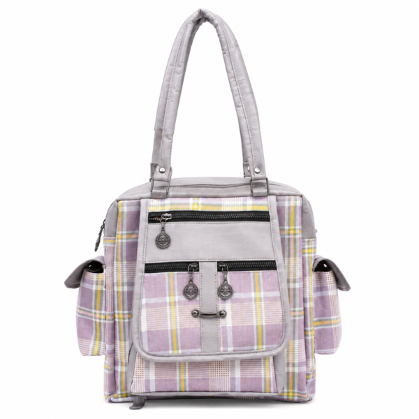 Lavision Lavender Plaid Multi-Pocket Handbag